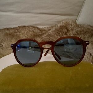 Persol Brown Round-Edge Sunglasses with Blue Lenses